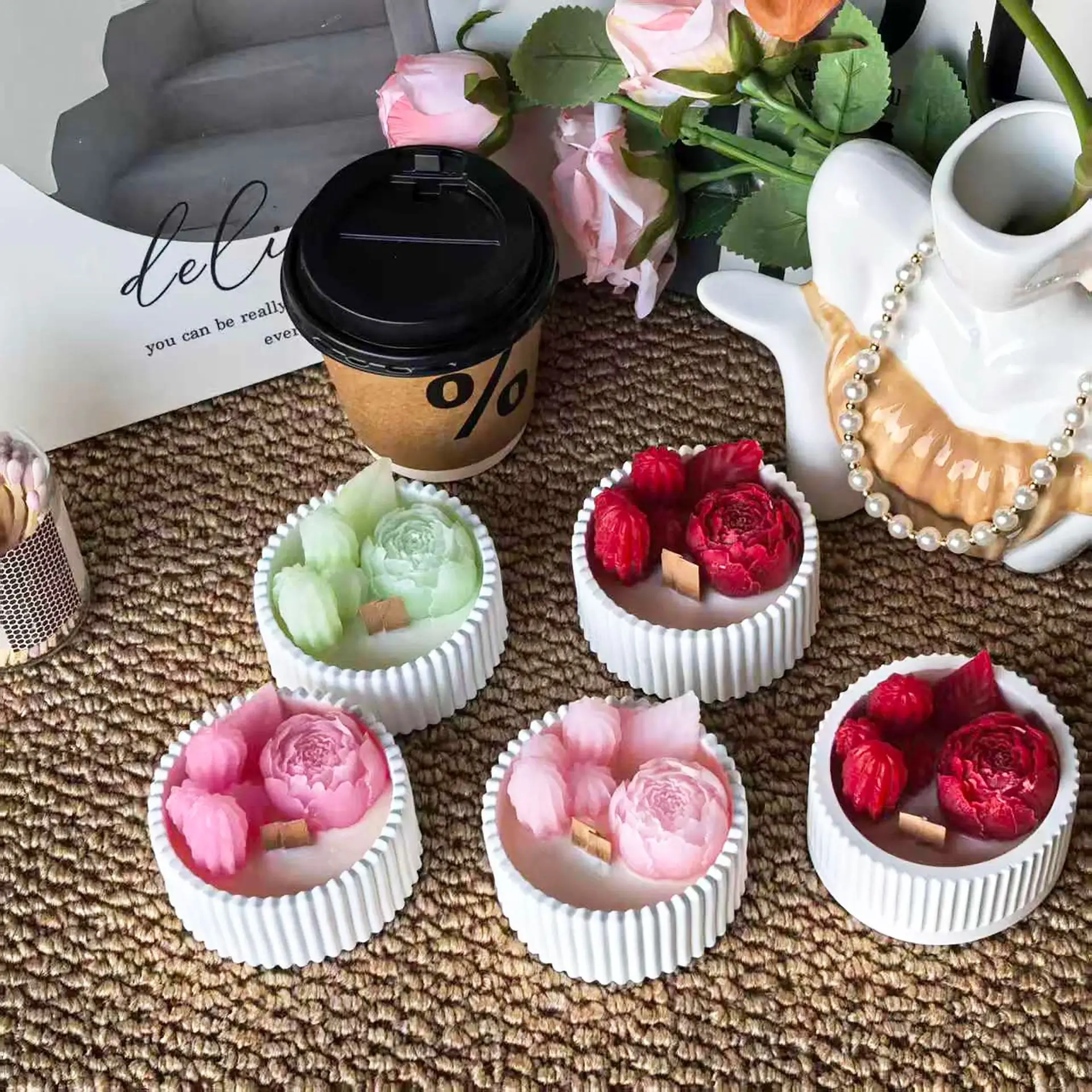 2pcs Floral Rose Cup Scented C - Paraffin Wax review and price