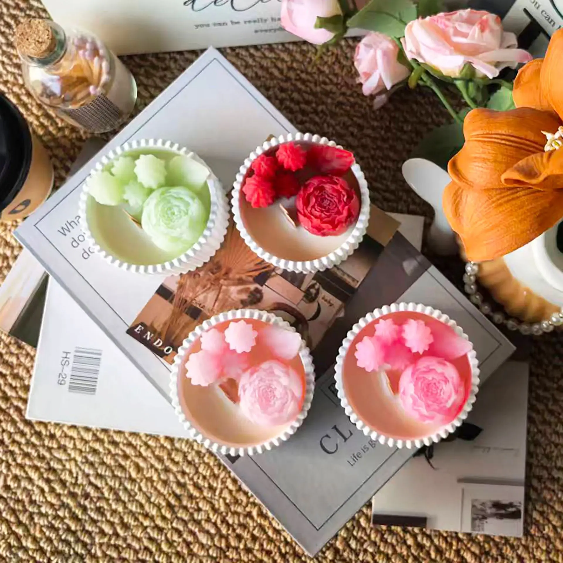2pcs Floral Rose Cup Scented C - Paraffin Wax review and price